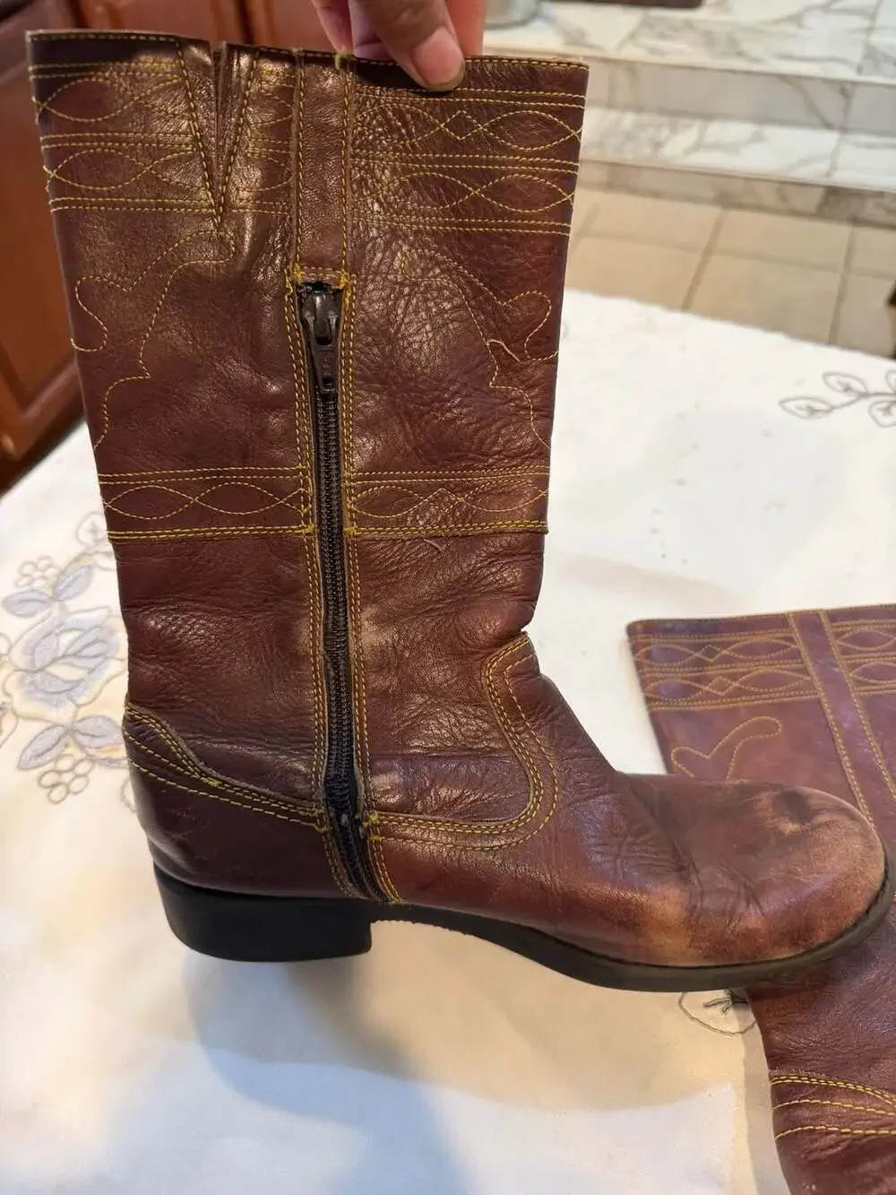 Frye Youth Leather Western Cowboy Boots Brown Size 3.5